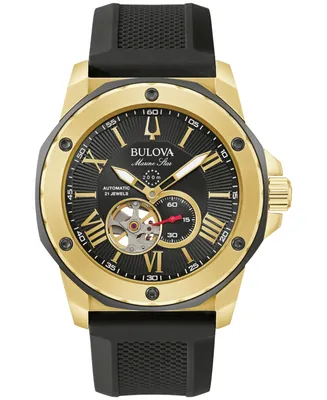Bulova Men's Automatic Marine Star Black Silicone Strap Watch 45mm