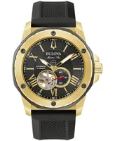 Bulova Men's Automatic Marine Star Black Silicone Strap Watch 45mm