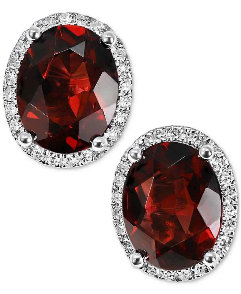 Rhodolite Garnet (4 ct. t.w.) & Diamond (1/6 ct. t.w.) Halo Stud Earrings in 14k White Gold