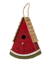 Glitzhome Distressed Watermelon Birdhouse, 11"