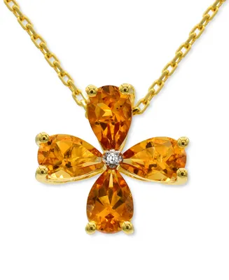 Citrine (1-1/4 ct. t.w.) & Diamond Accent Clover 18" Pendant Necklace in 14k Gold-Plated Sterling Silver