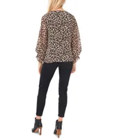 Vince Camuto Women's Leopard Print Smocked Cuff Top