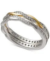 Giani Bernini 2-Pc. Set Cubic Zirconia Twisted Stack Bands Sterling Silver & 14k Gold-Plate, Created for Macy's
