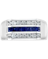 Effy Men's Blue Sapphire (7/8 ct. t.w.) & White Sapphire (1-1/4 ct. t.w.) Ring in Sterling Silver