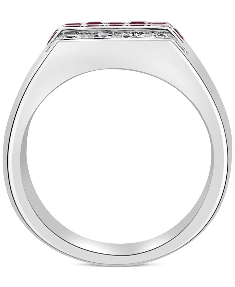 Effy Men's Ruby (1 ct. t.w.) & White Sapphire (1-1/4 ct. t.w.) Ring in Sterling Silver