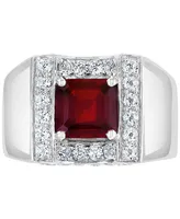 Effy Men's Rhodolite Garnet (3 ct. t.w.) & White Sapphire (1-3/8 ct. t.w.) Ring in Sterling Silver