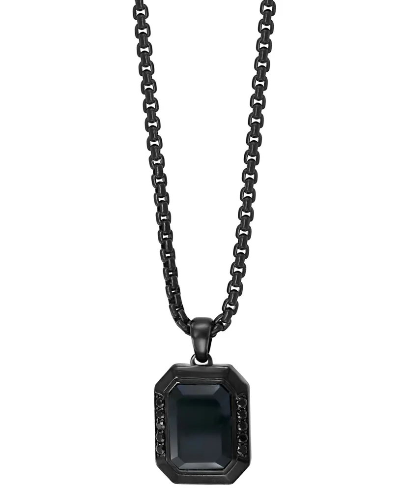 Effy Men's Onyx and Black Spinel 24" Pendant Necklace in Black Pvd Plated Sterling Silver