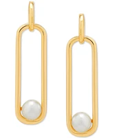 Cultured Freshwater Button Pearl (5mm) Paperclip Drop Earrings Sterling Silver or 14K Yellow Gold Over