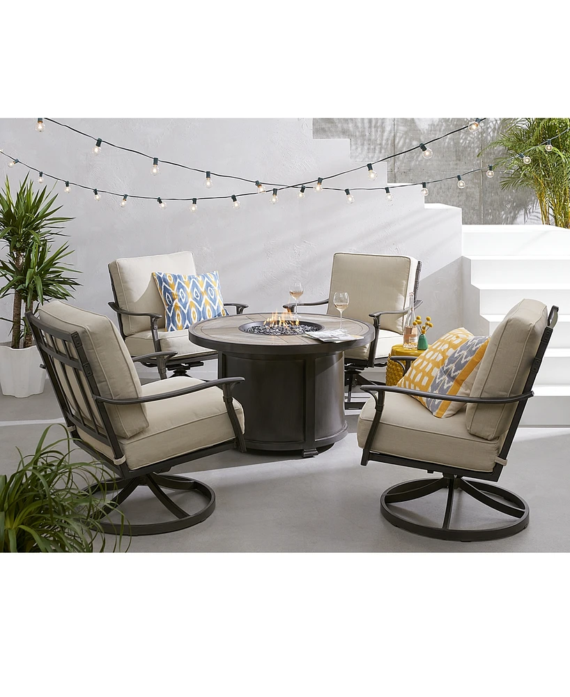 Closeout! Lexington Outdoor 5-Pc. Chat Set (1 Fire Pit & 4 Swivel Rocker Chairs), Created for Macy's