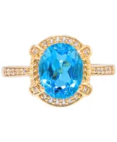 Swiss Blue Topaz (2-3/4 ct. t.w.) & Diamond (1/8 ct. t.w.) Ring in 18k Gold-Plated Sterling Silver