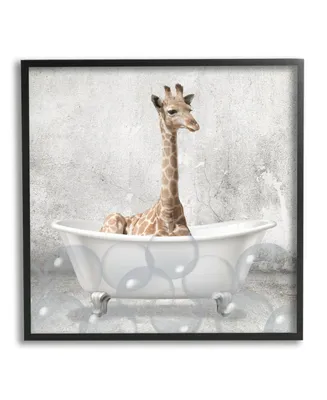Stupell Industries Baby Giraffe Bath Time Cute Animal Design Framed Giclee Texturized Art, 24" x 24" - Multi
