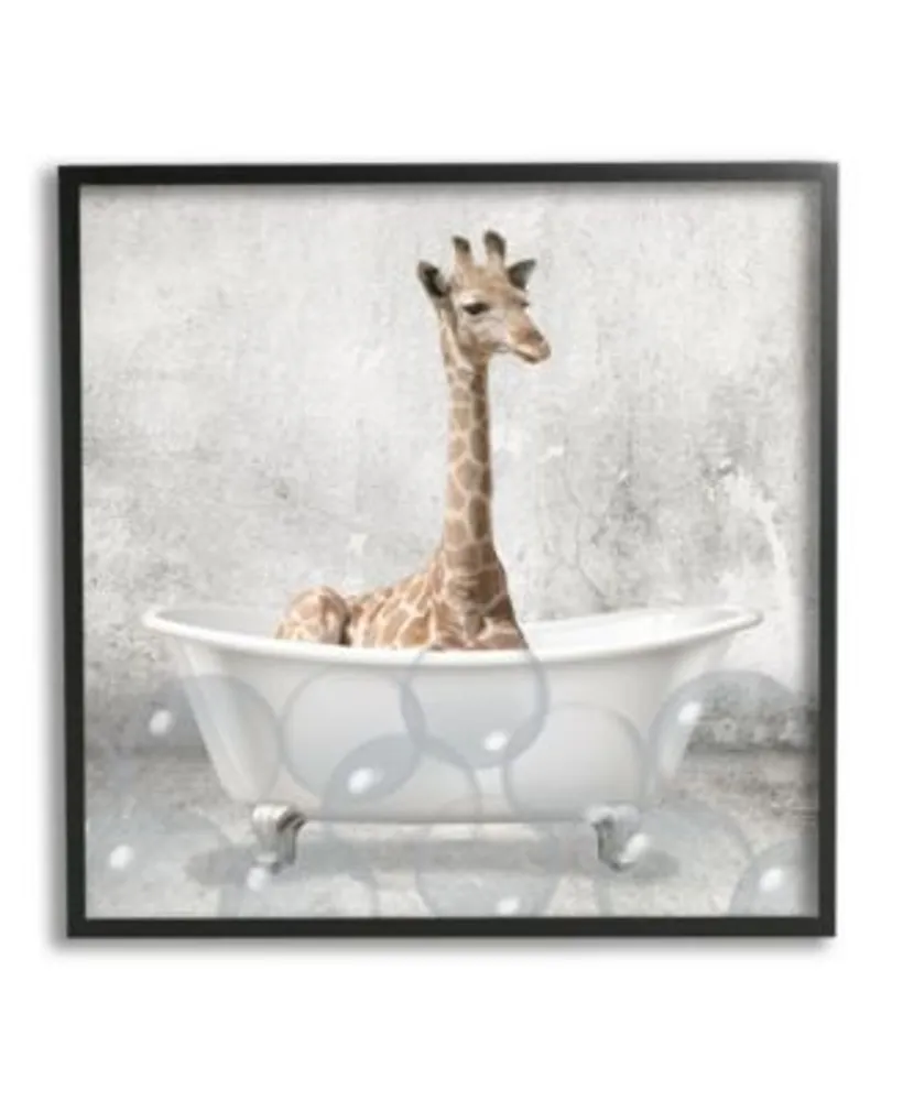 Stupell Industries Baby Giraffe Bath Time Cute Animal Design Framed Giclee Texturized Art Collection