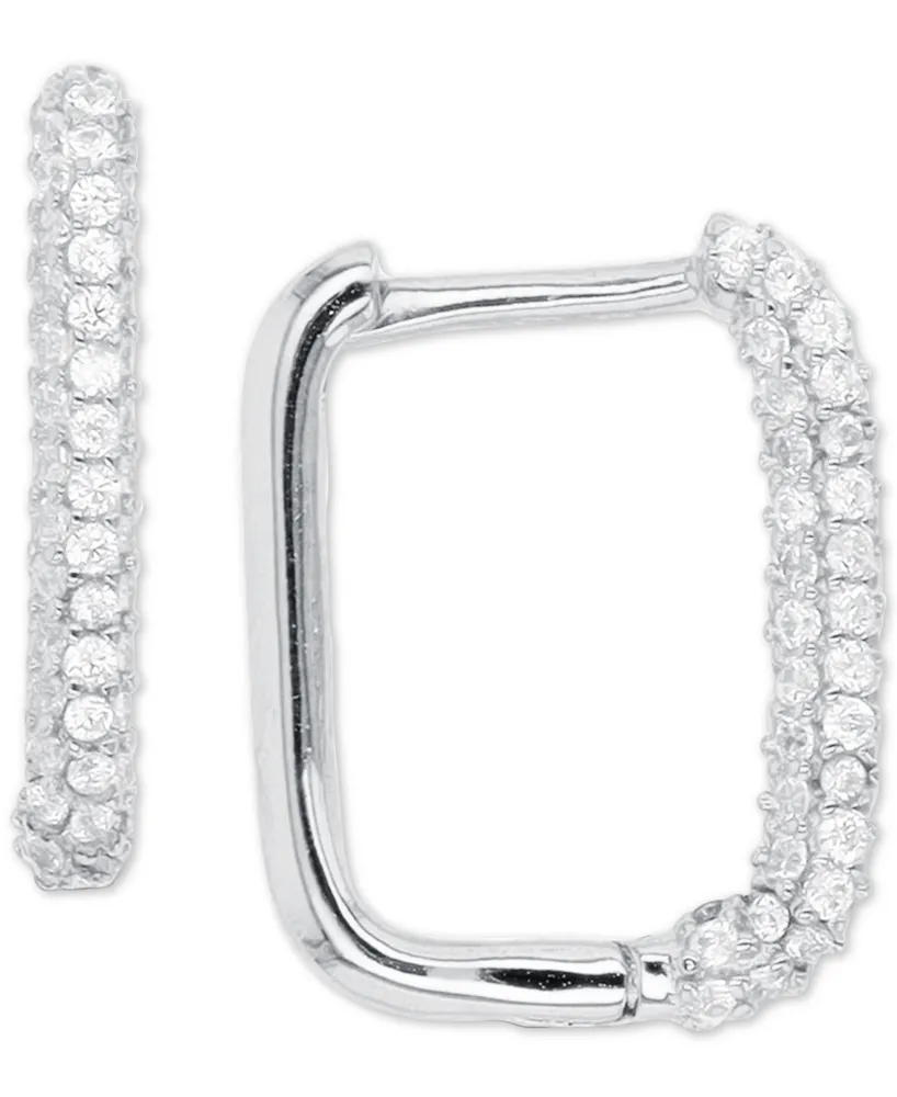 Cubic Zirconia Pave Square Hoop Earrings