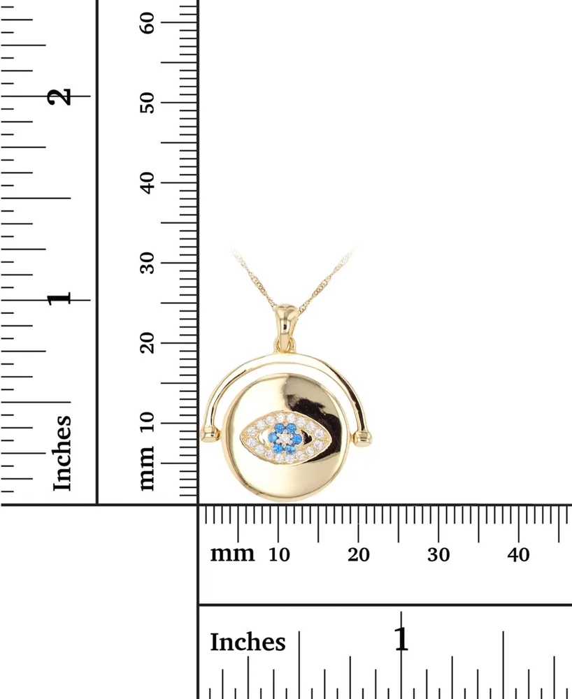 Lab-Grown Blue Spinel (1/8 ct. t.w.) Cubic Zirconia Evil Eye Disc Pendant Necklace in 14k Gold-Plated Sterling Silver, 18" + 2" extender