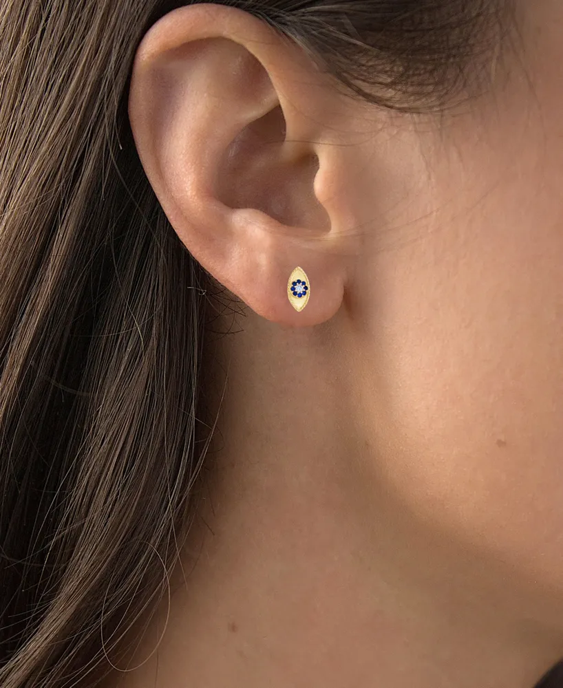 Lab-Created Blue Spinel (1/8 ct. t.w.) & Cubic Zirconia Evil Eye Stud Earrings in 14k Gold-Plated Sterling Silver