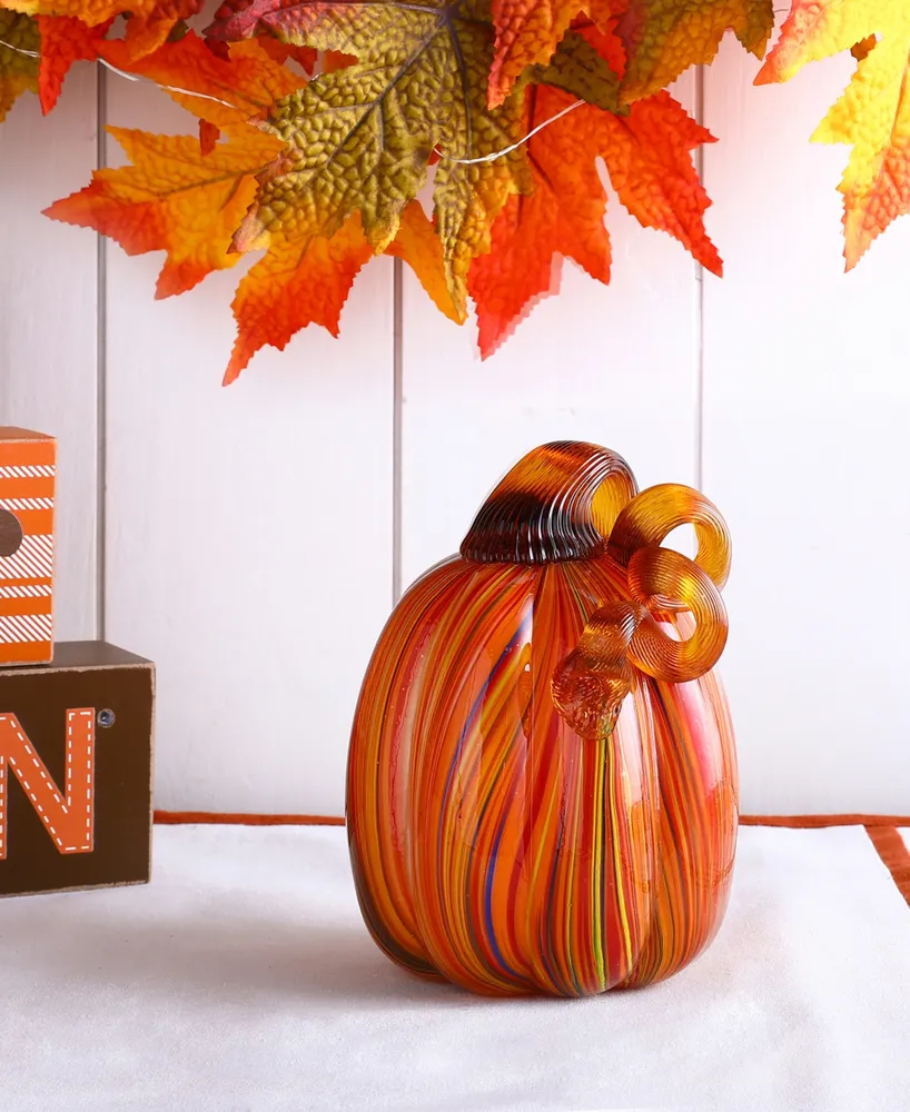 Glitzhome Multi Striped Glass Pumpkin Gourd, Set of 3