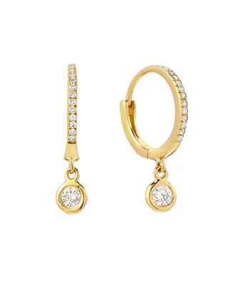 Diamond Huggies 14K Yellow Gold Earrings with Drop Bezel Diamond