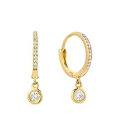 Diamond Huggies 14K Yellow Gold Earrings with Drop Bezel Diamond