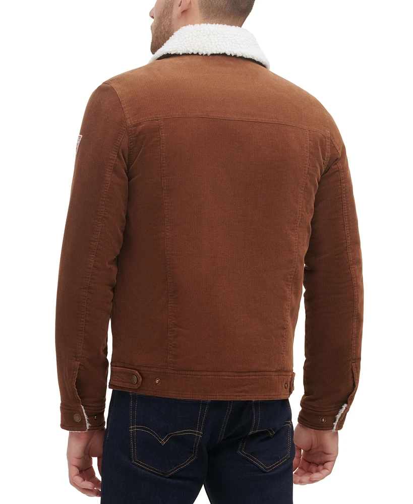 Guess Men's Corduroy Bomber Jacket with Sherpa Collar