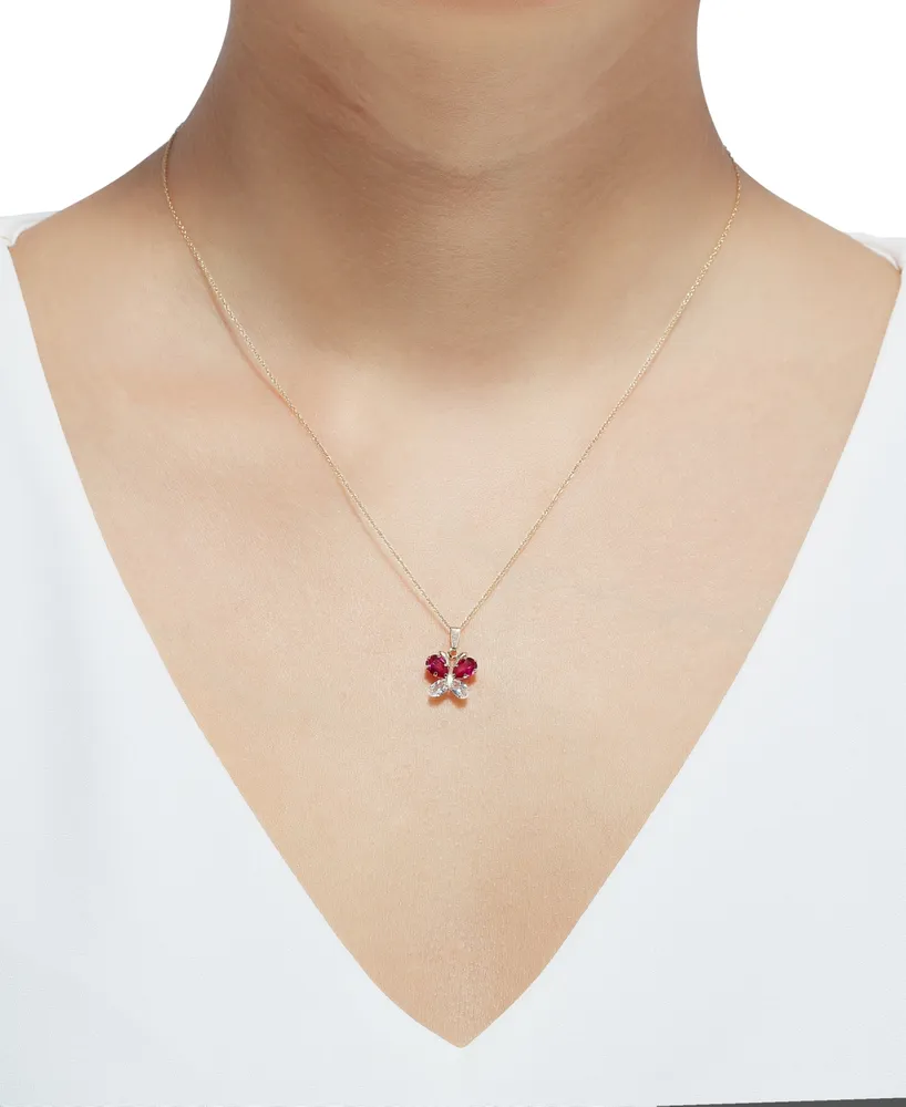 Lab-Grown Ruby (1 ct. t.w.) & Lab-Grown White Sapphire (5/8 ct. t.w.) Butterfly 18" Pendant Necklace in 14k Gold