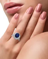 Effy Sapphire (4-1/4 ct. t.w.) & Diamond (5/8 Double Halo Ring 14k White Gold