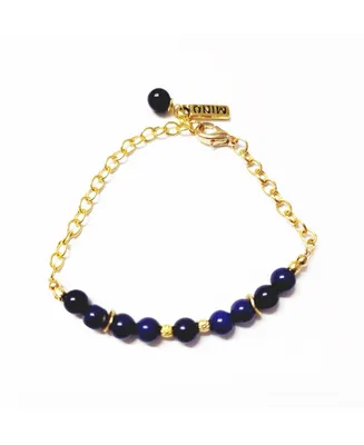 Women's Chain Bracelet with Blue Lapis Beads - Gold