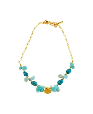 Women's Ain Necklace with Turquoise and Amazonite Stones - Gold