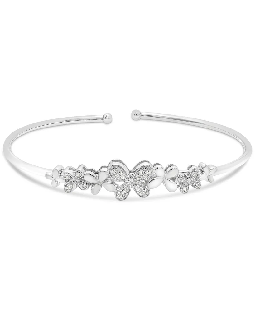 Diamond Flower Flex Bangle Bracelet (1/6 ct. t.w.) in Sterling Silver