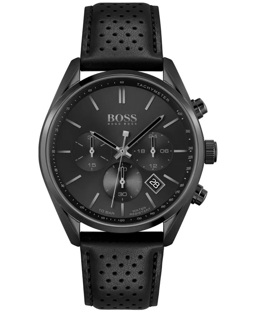 Hugo Boss Men's Chronograph Champion Perforated Leather Strap Watch 44mm