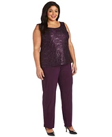 R & M Richards 3-Pc. Plus Sequined Lace Pantsuit Shell