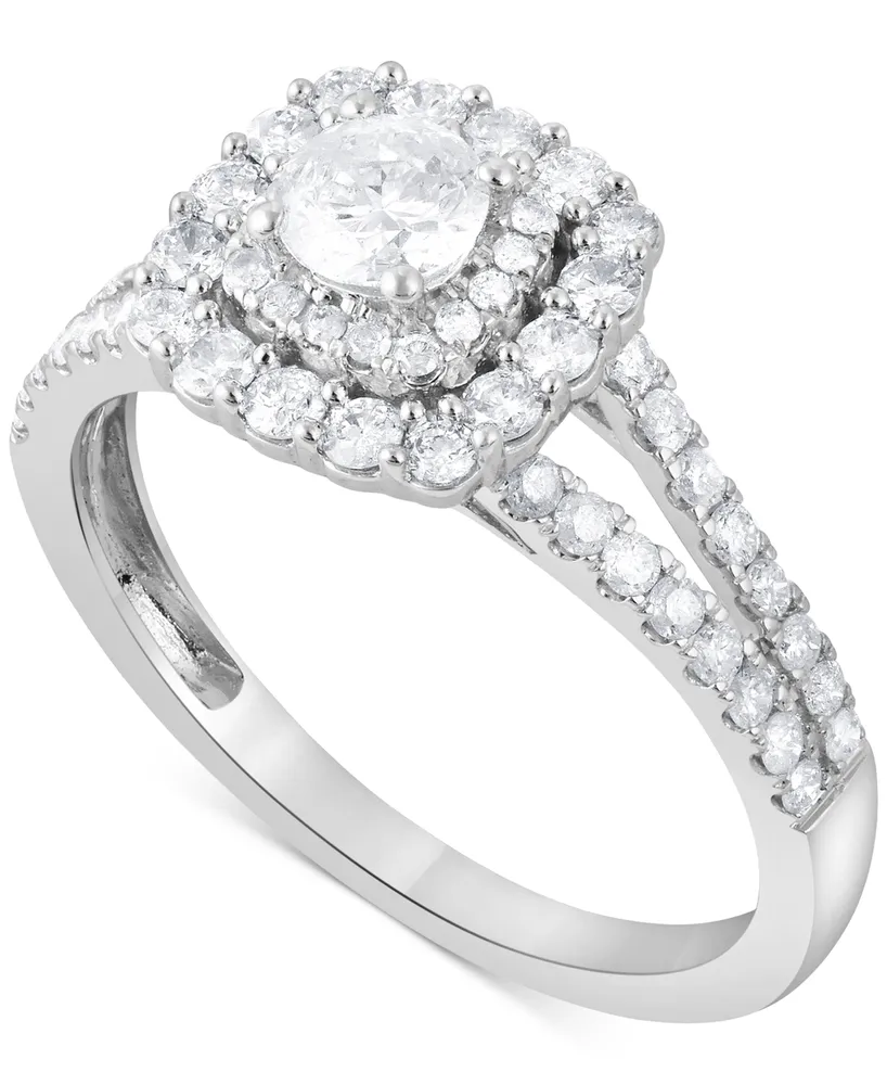 Diamond Double Halo Ring (1 ct. t.w.) in 14k White Gold