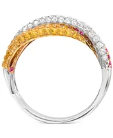 Yellow Sapphire (5/8 ct. t.w.) and Pink Sapphire (5/8 ct. t.w.) Diamond (3/8 ct. t.w.) Ring Set in 14k White Gold