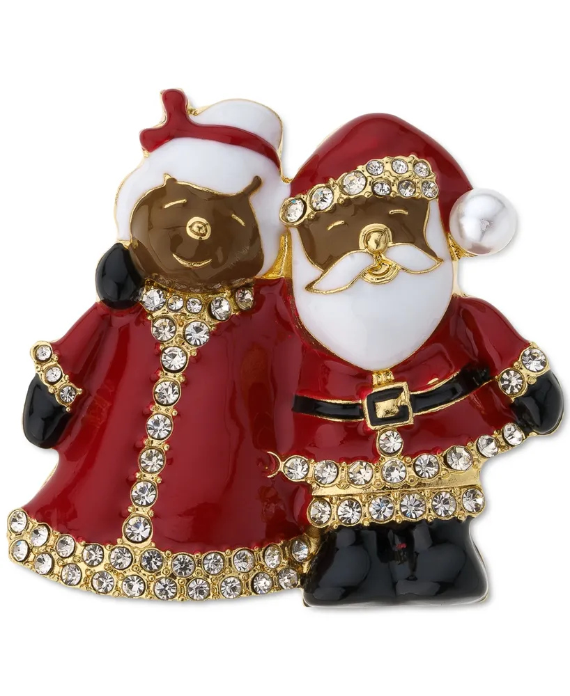 Holiday Lane Gold-Tone Pave & Imitation Pearl Mr. & Mrs. Santa Claus Pin, Created for Macy's