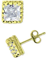 Giani Bernini Cubic Zirconia Princess Stud Earrings Sterling Silver, Created for Macy's