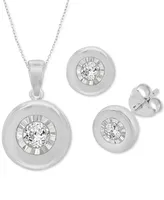 2-Pc. Set Diamond Solitaire Bezel Pendant Necklace & Matching Stud Earrings (1/10 ct. t.w.) Sterling Silver