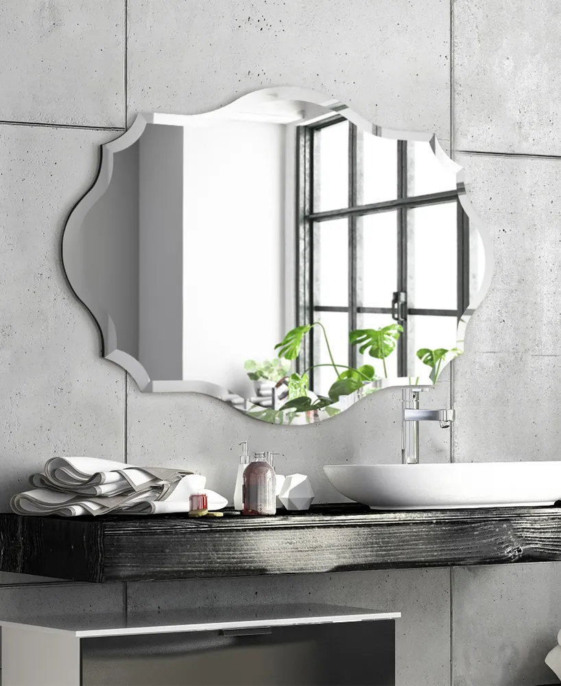 Empire Art Direct Frameless Beveled Oblong Scalloped Wall Mirror