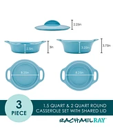 Rachael Ray Ceramic Casserole Bakers with Shared Lid Set, 3-Piece