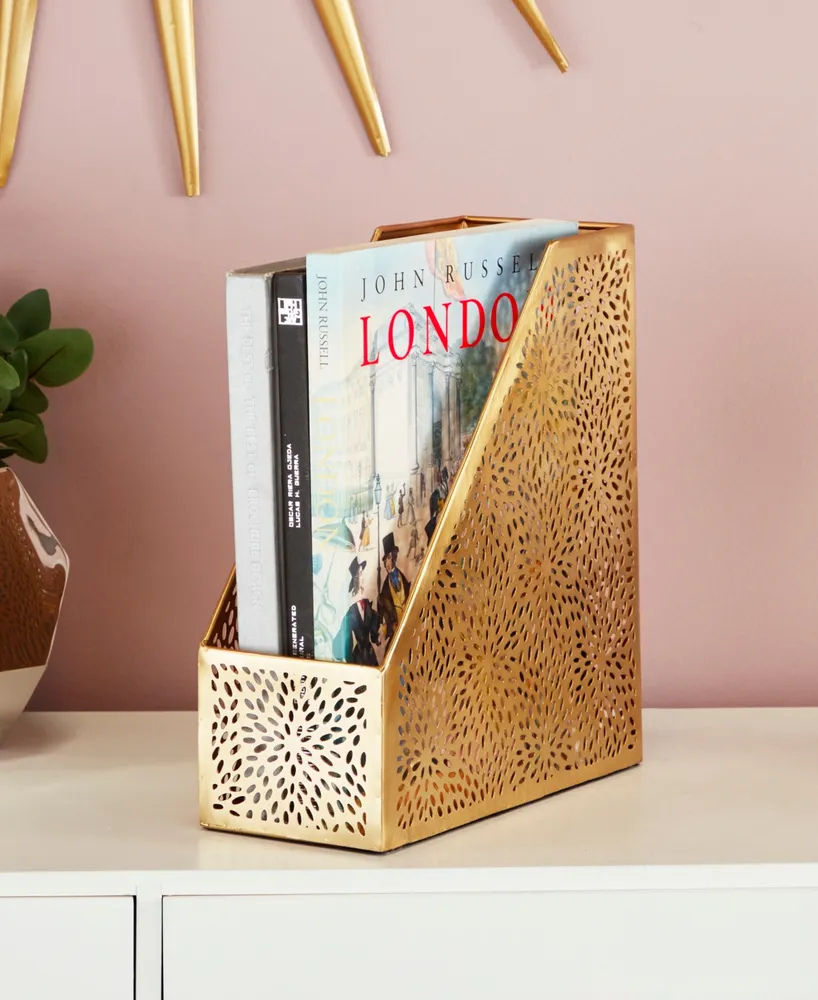 CosmoLiving by Cosmopolitan Gold Iron Glam Magazine Holder, 12 x 5 x 10 - Gold