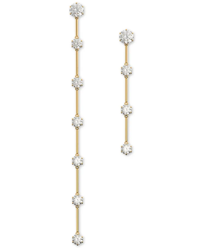 Swarovski Gold-Tone Crystal Studded Mismatch Linear Drop Earrings