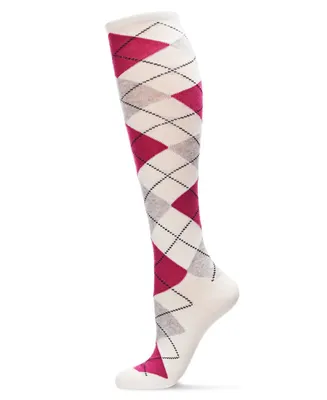 MeMoi Women's Argyle Shades Cashmere Blend Knee High Socks - Winter White