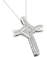 Twinkling Diamond Star Diamond Cross 18' Pendant Necklace (1/5 ct. t.w.) in 10k White Gold