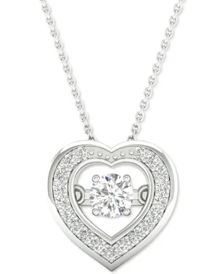 Twinkling Diamond Star Diamond Heart Halo 18" Pendant Necklace (1/4 ct. t.w.) in 10k White Gold