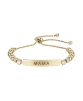 Gold Flash Plated "Mama" Bar and Bead Bolo Bracelet - Gold