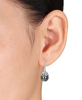 Cultured Tahitian Pearl (9-10mm) & Diamond (1/8 ct. t.w.) Drop Earrings in 14k White Gold