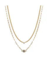 Gold Flash Plated Cubic Zirconia Evil Eye Layered Necklace, 16+2" Extender