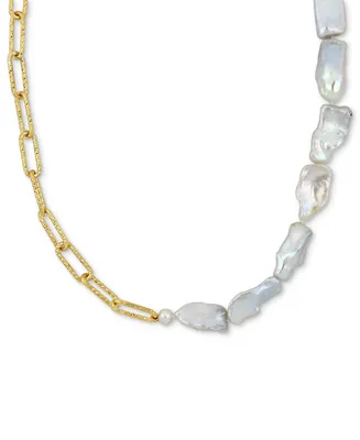 Cultured Freshwater Keshi Pearl (5-7mm) Paperclip Link 18" Statement Necklace in 18k Gold-Plated Sterling Silver