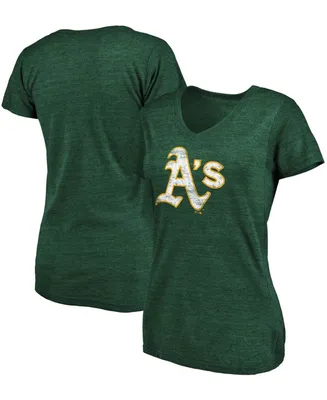 Women's Plus Size Heathered Green Oakland Athletics Core Weathered Tri-Blend V-Neck T-shirt