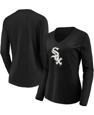 Women's Black Chicago White Sox Official Logo Long Sleeve V-Neck T-shirt