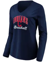 Women's Navy Cleveland Indians Victory Script V-Neck Long Sleeve T-shirt