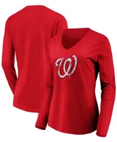 Women's Red Washington Nationals Core Team Long Sleeve V-Neck T-shirt